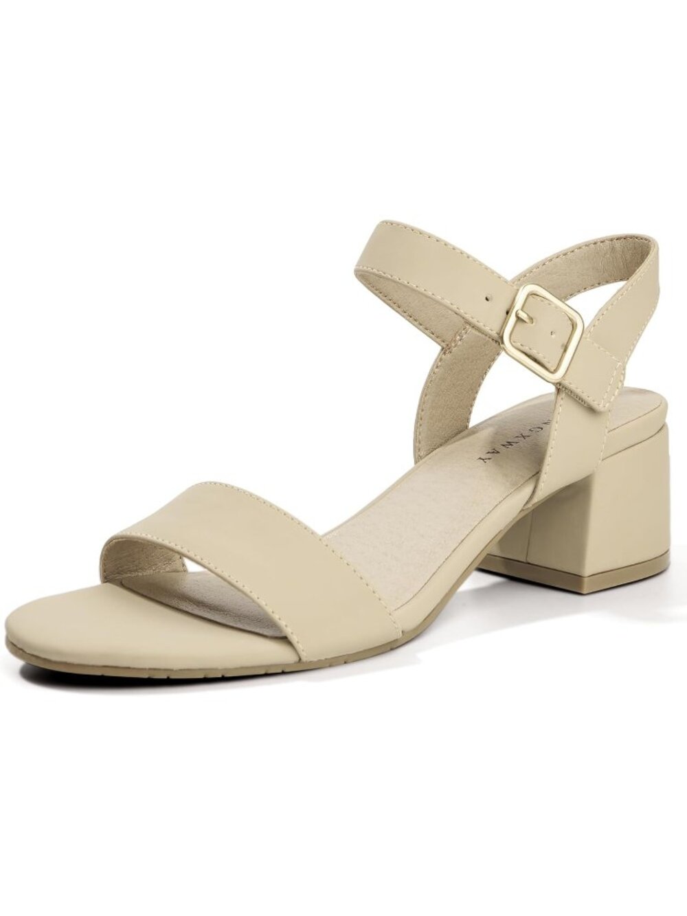 Women's Nude Nubuck Open Toe Ankle Strap Block Chunky Heels Pumps Shoes For Work